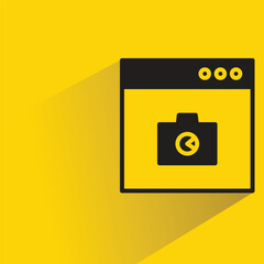 camera in browser icon with shadow on yellow background