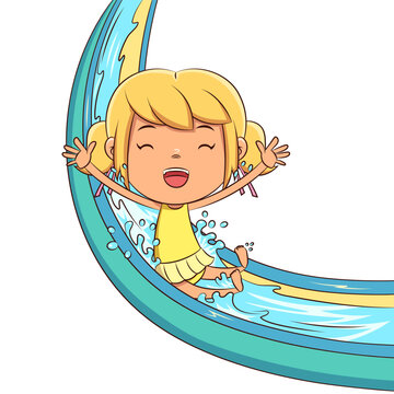 recommend clip art: Girl on water slide, happy cute child