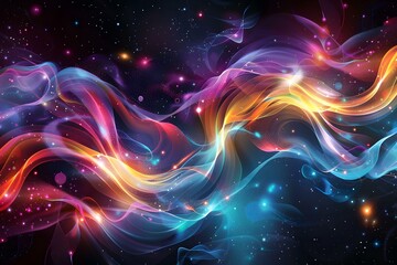 Colorful abstract glowing light trails in space