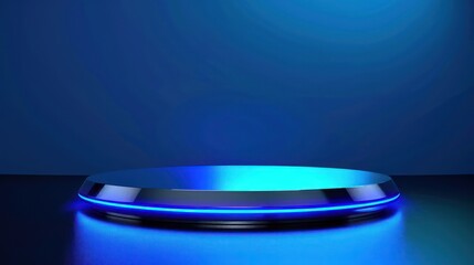 Futuristic blue illuminated platform in dark background