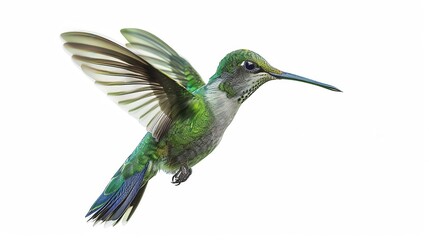 stunning aigenerated illustration of a hummingbird in flight against pure white background