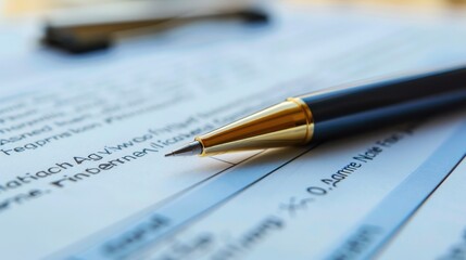 Pen lying on a contract or application form
