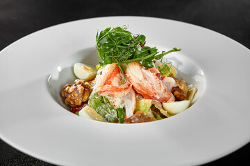 Fresh Crab Salad with Egg and Vegetables in Modern White Plate - Gourmet Cuisine
