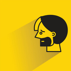 beard man face icon with shadow on yellow background