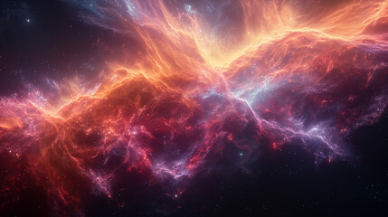 Holographic nebula with swirling gas clouds, 3D render, hd, with copy space
