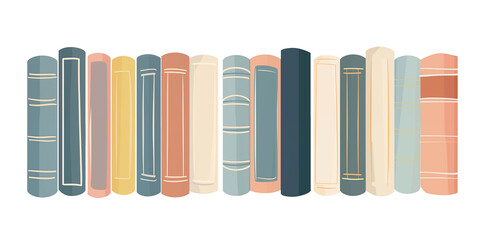 Books in a row, books on shelf, art book icons, library books illustration, flat illustration of row of books
