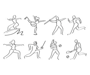 hand drawn sportsman and athlete line illustration
