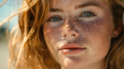 sundappled portrait of natural beauty with freckles and blonde hair closeup photography