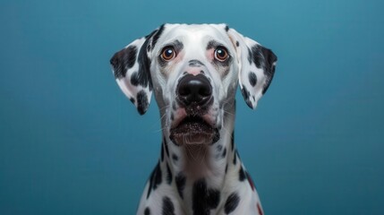 surprised dalmatian dog with expressive face and unique spots pet studio portrait