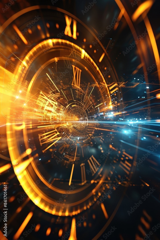 Poster a colorful, glowing, and abstract image of a spiral with numbers and dots. the image has a futuristi
