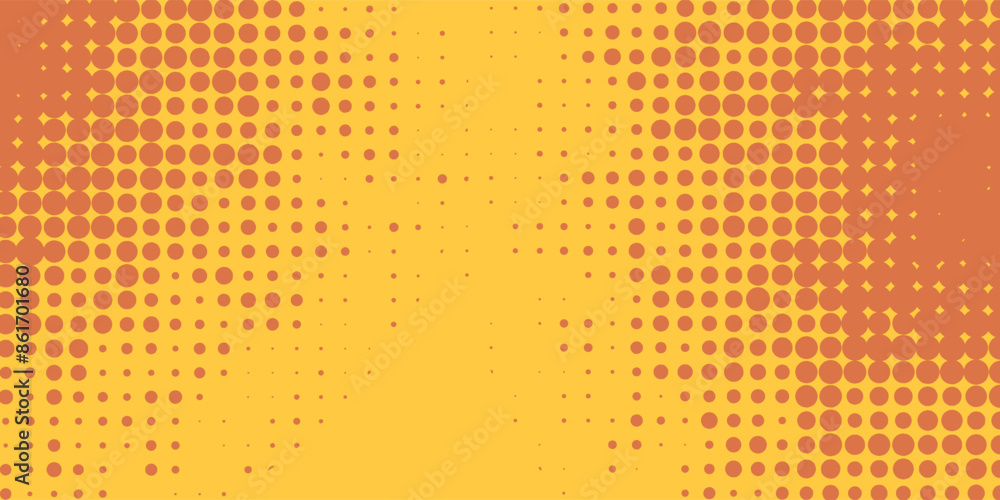 Poster dots halftone yellow orange color pattern gradient texture with technology digital background. pop a