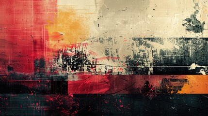 Abstract grunge background with red, orange, and black paint splatter.  Texture with distressed look.  Graphic design element.