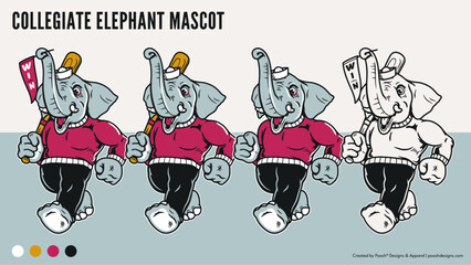 Elephant Mascot Character Illustration in Collegiate Sport Vintage Athletic Style Vector Design