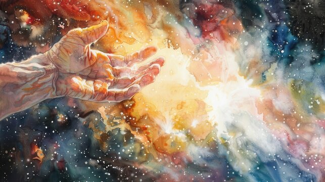 the creation biblical christian religious watercolor illustration of gods hand