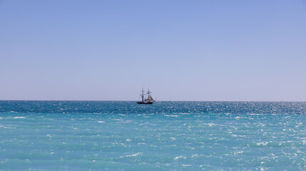 Nice on the Cote d'azur overlooking the sea with a replica of a pirate ship