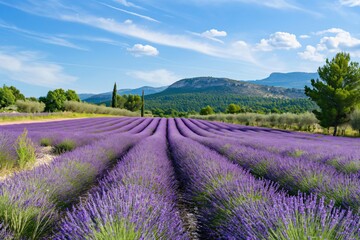 Lavender field stretching as far as the eye can see with its rows of purple flowers creating a mesmerizing landscape