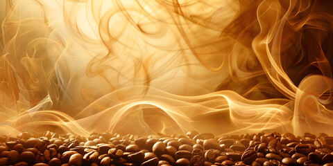 Abstract background with swirling coffee beans and steam, creating a rich and aromatic atmosphere, ideal for coffee products or warm beverages