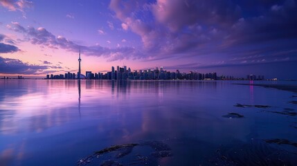 toronto skyline at dusk lakeshore cityscape of ontario canada travel photo