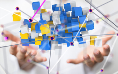 Molecular background with DNA. Network with connecting dots and lines. - 3d