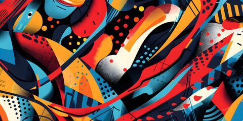 Abstract background with bold, colorful shapes and lines, creating a vibrant and energetic feel, ideal for sports apparel or fitness gear 