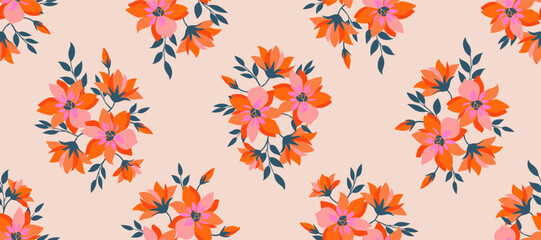 Bunch of flowers, seamless patterns with floral for fabric, textiles, clothing, wallpaper, wall art, cover, banner, interior decor, abstract backgrounds. vector illustration.