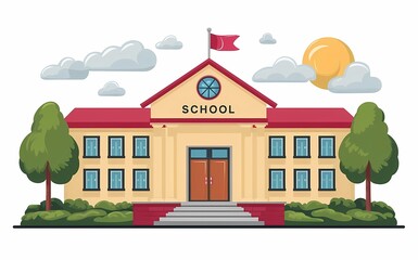 Fototapeta premium School building colorful vector illustration isolated on white background