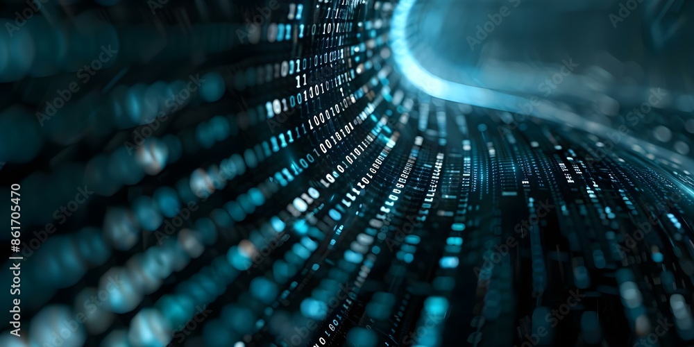 Poster futuristic digital background with glowing particles and binary code elements. concept digital art, 