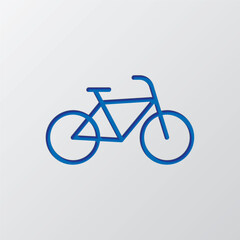 Bicycle simple icon vector. Flat design. Paper cut design. Cutted blue symbol with shadow. Gray background