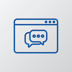 Browser, chat simple icon vector. Flat design. Paper cut design. Cutted blue symbol with shadow. Gray background