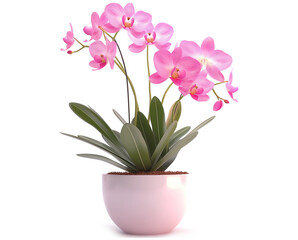Beautiful pink orchid in a flowerpot isolated on a transparent background