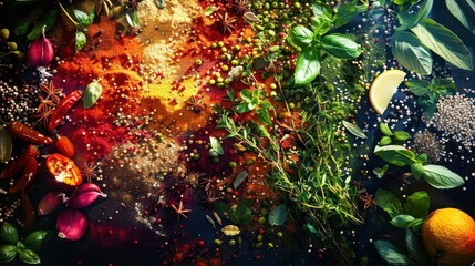 vibrant medley of aromatic herbs and exotic spices highcontrast still life photography