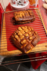 Roasted pork belly ready for serving.