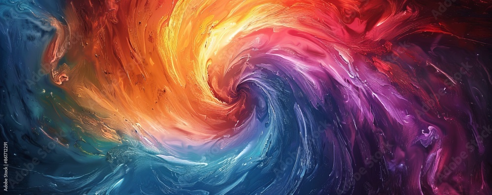 Poster a swirl of vibrant colors blending together, creating a mesmerizing pattern.