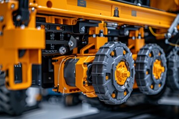 Fototapeta premium A close up of a yellow and black vehicle with wheels. AI.