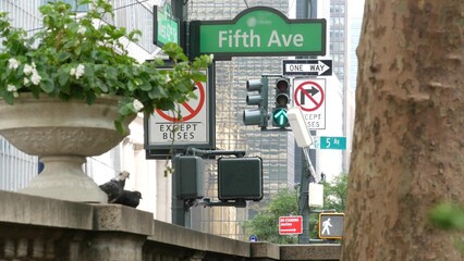 Fifth avenue, 5 ave road sign, Manhattan midtown architecture, New York City 5th av, 42 street...