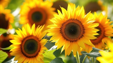 Obraz premium vibrant sunflowers in full bloom radiating joy and positivity