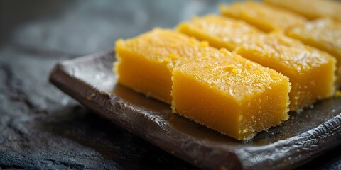 Close-up Image of Mysore Pak, a Traditional Indian Sweet. Concept Traditional Sweets, Mysore Pak, Close-up Photography, Indian Desserts