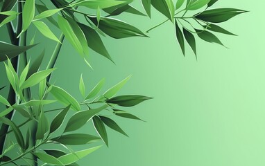 Fototapeta premium Elegant bamboo leaves on a green gradient background, perfect for nature themes and Zen-inspired designs.