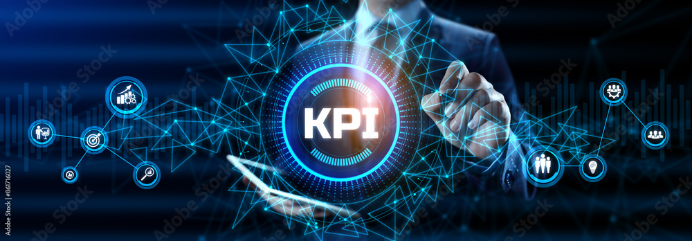 Poster kpi key performance indicator business and technology concept on screen.