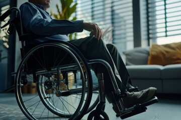 Obraz premium Person in Wheelchair in Modern Office Environment Independence Accessibility Mobility Professional Workplace