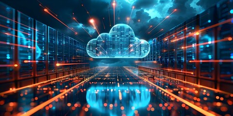 Data Migration Transitioning from On-Premises Servers to Cloud Storage. Concept On-Premises Servers, Cloud Storage, Data Migration, Transitioning, Information Technology