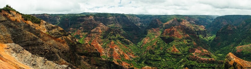 Waimea Canyon landscape with cloudy sky at the daytime in the Hawaiian Islands of the United States