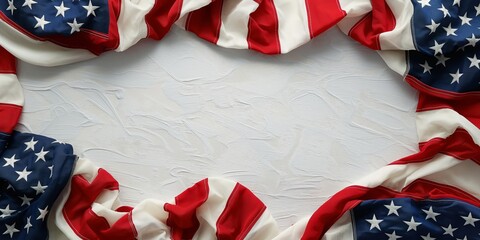 An American flag arranged in a circular pattern on a white plaster surface, symbolizing unity and patriotism.