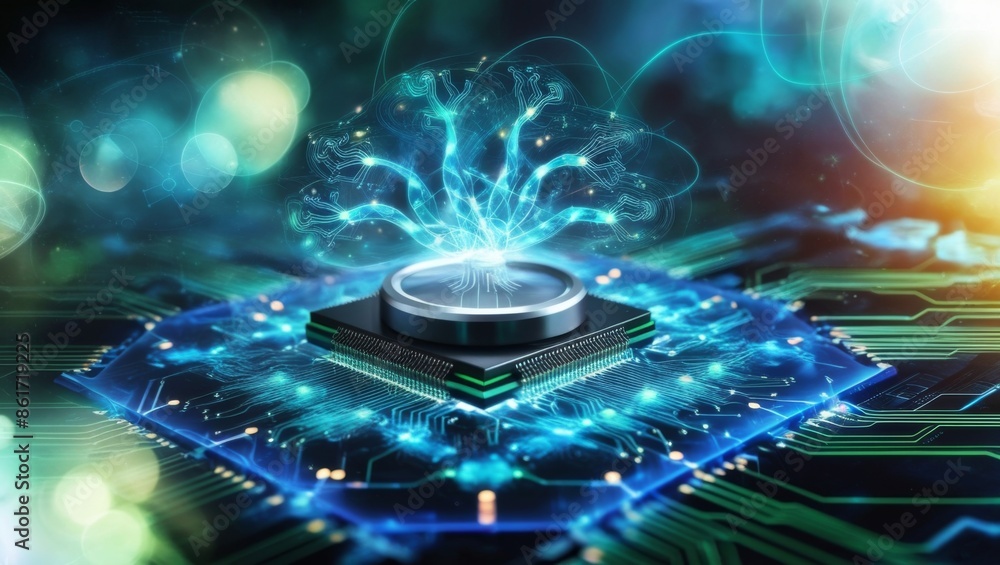 Aufkleber Abstract technology background featuring a quantum computing system with a processor and electronic circuits
