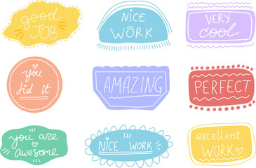 Job and great job stickers logo. School reward, encouragement sign, stamp