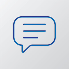 Chat, message, text simple icon vector. Flat design. Paper cut design. Cutted blue symbol with shadow. Gray background