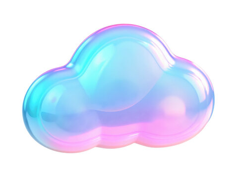 Iridescent 3D Cloud Icon in Gradient Colors. Ideal for Weather and Cloud Computing Symbols in Digital Design. Isolated on transparent background, png.