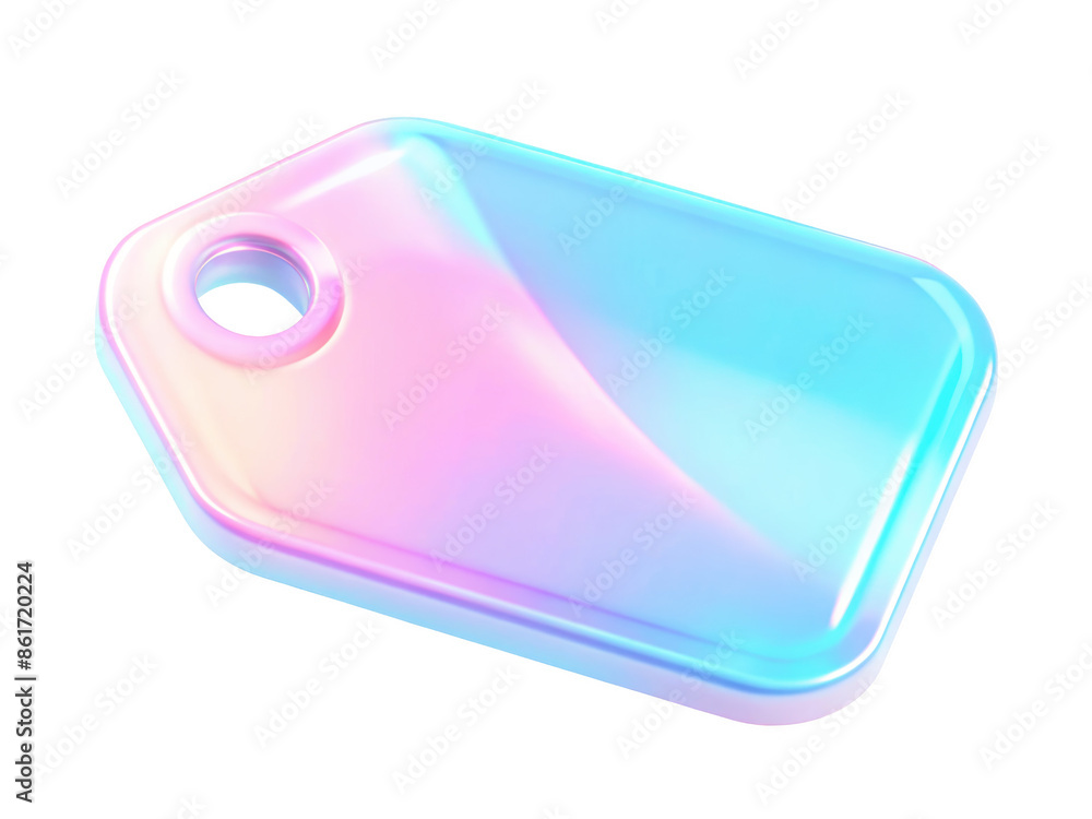Poster iridescent 3d tag icon in gradient colors. ideal for labeling and pricing elements in digital and e-