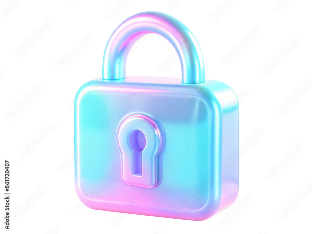 Poster iridescent 3d lock icon in gradient colors. perfect for security and privacy symbols in digital inte