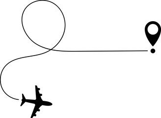 Airplane line path icon of air plane flight route with start point and line trace. Vector illustration.